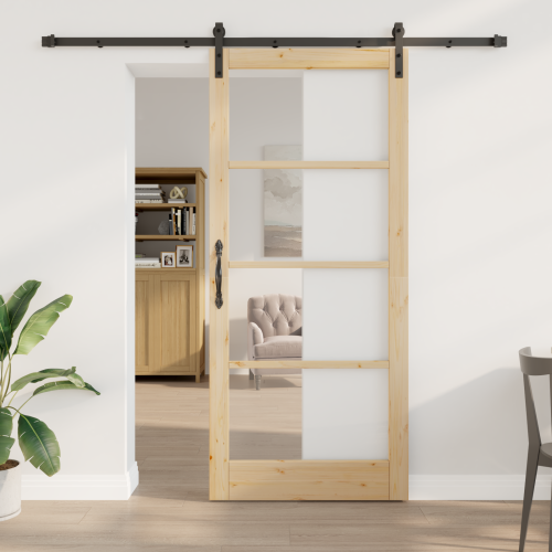 vidaXL Skjutdörr ORKDAL Naturfärg 93 x 211 cm Massivt tallträ och glas
