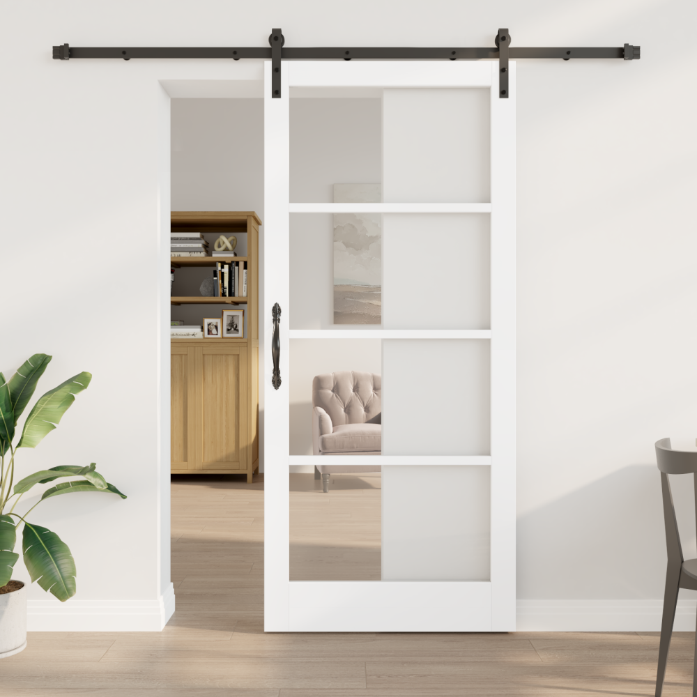 Produktbild för Skjutdörr ORKDAL Vit 93 x 211 cm Massivt tallträ och glas