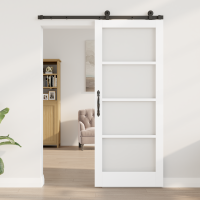 Produktbild för Skjutdörr ORKDAL Vit 83 x 202 cm Massivt tallträ och glas