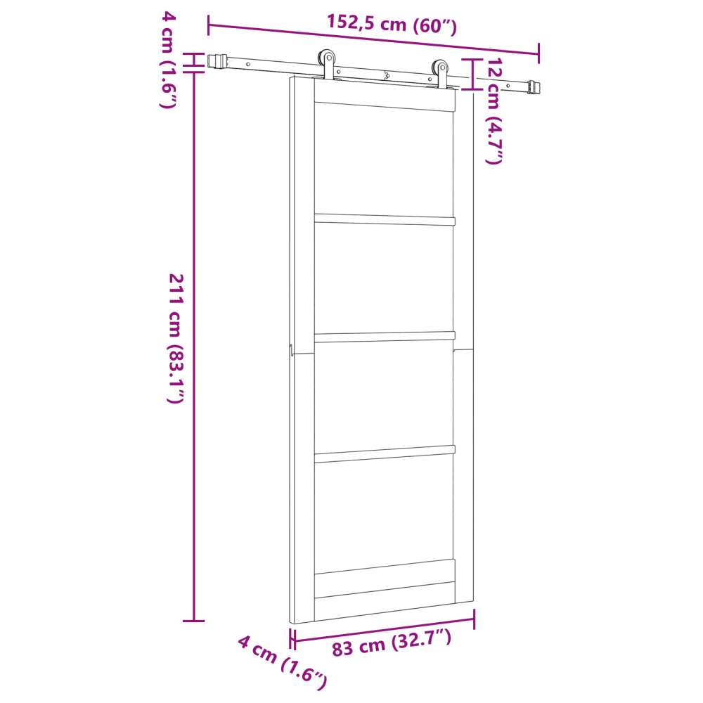 Produktbild för Skjutdörr ORKDAL Vit 83 x 211 cm Massivt tallträ och glas