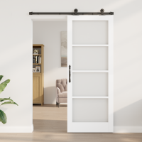 Produktbild för Skjutdörr ORKDAL Vit 83 x 211 cm Massivt tallträ och glas