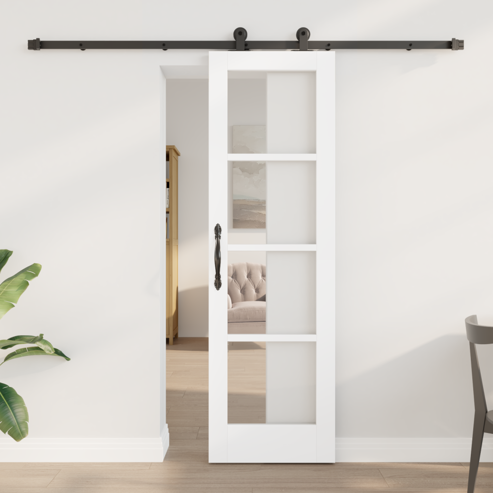 Produktbild för Skjutdörr ORKDAL Vit 61 x 198,5 cm Massivt tallträ och glas