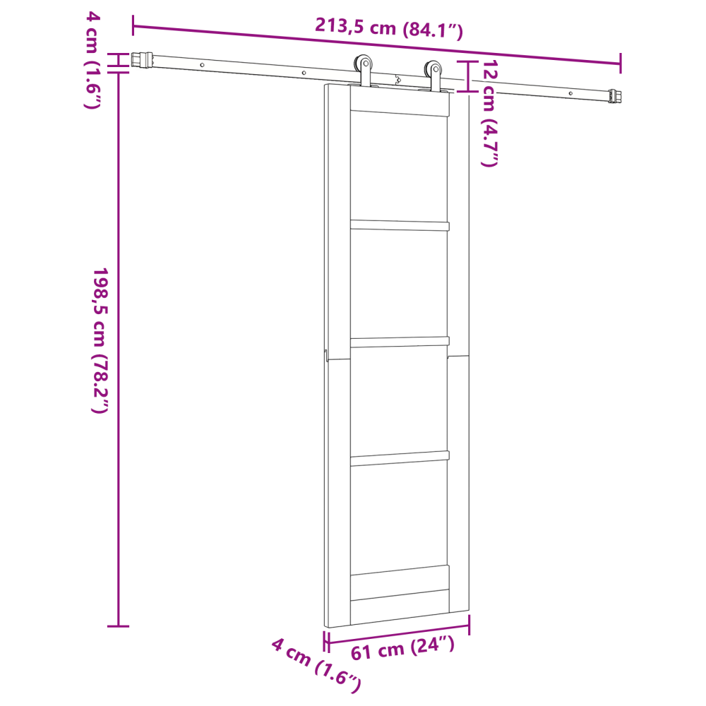 Produktbild för Skjutdörr ORKDAL Vit 61 x 198,5 cm Massivt tallträ och glas