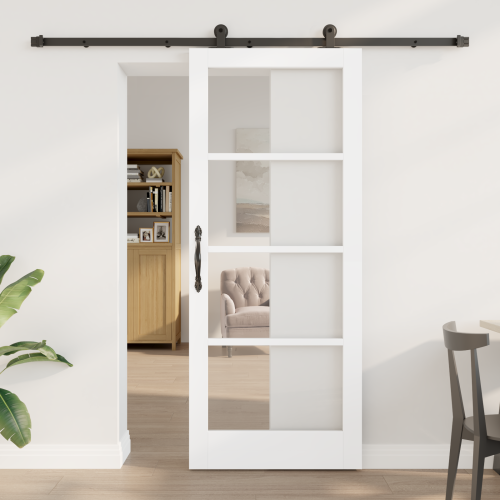 vidaXL Skjutdörr ORKDAL Vit 83 x 202 cm Massivt tallträ och glas