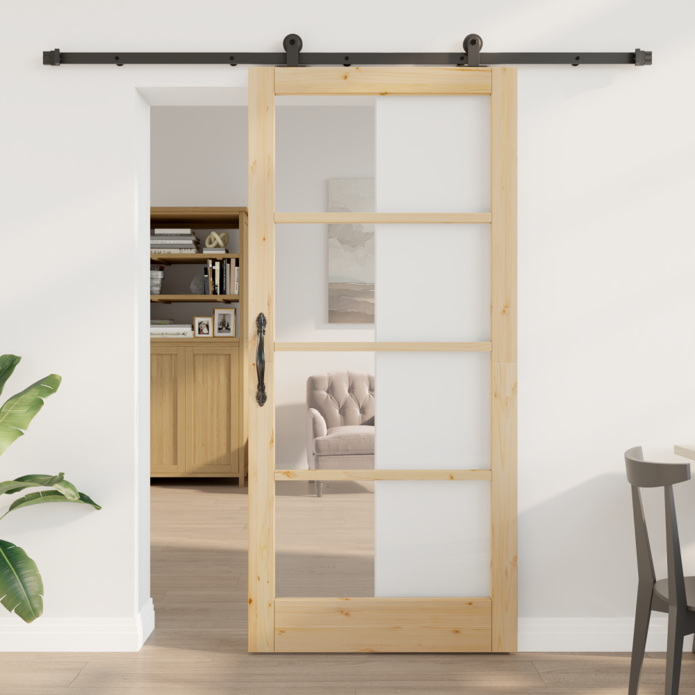 Produktbild för Skjutdörr ORKDAL Naturfärg 93 x 202 cm Massivt tallträ och glas