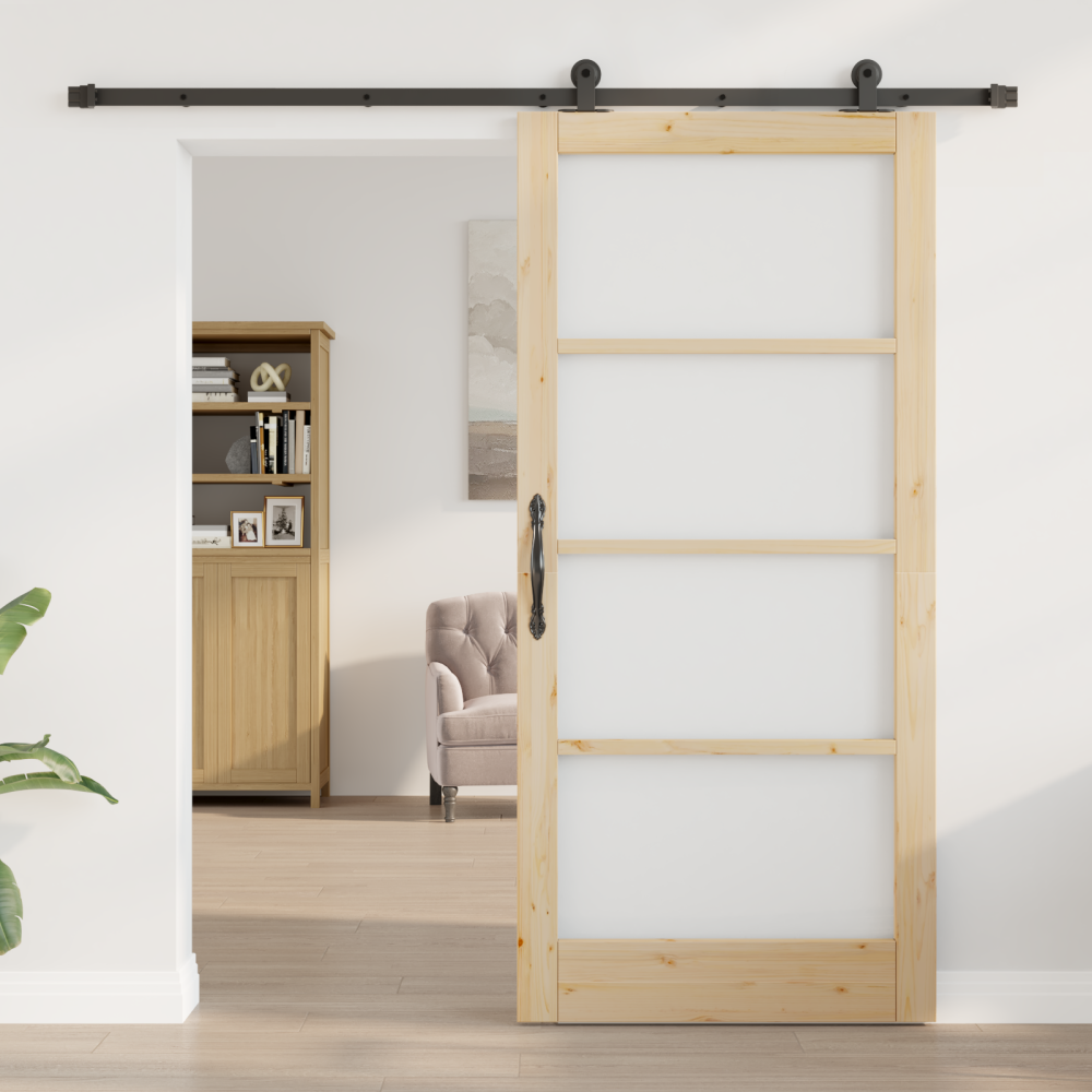 Produktbild för Skjutdörr ORKDAL Naturfärg 93 x 202 cm Massivt tallträ och glas