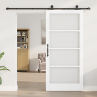 Produktbild för Skjutdörr ORKDAL Vit 93 x 202 cm Massivt tallträ och glas
