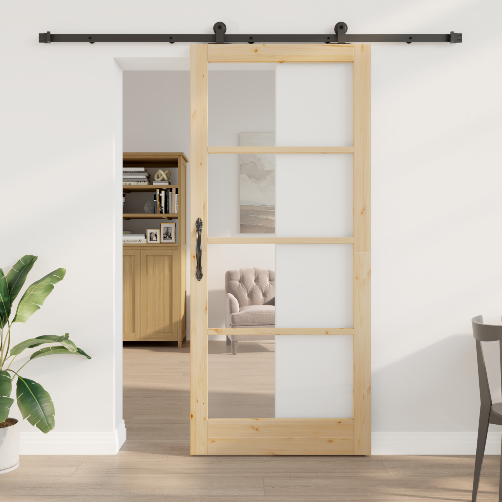 Produktbild för Skjutdörr ORKDAL Naturfärg 93 x 211 cm Massivt tallträ och glas