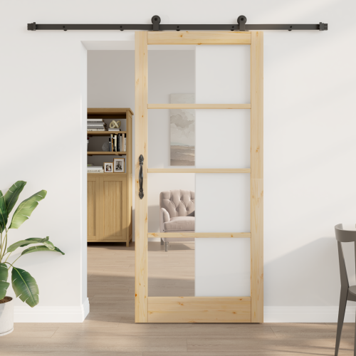 vidaXL Skjutdörr ORKDAL Naturfärg 93 x 211 cm Massivt tallträ och glas