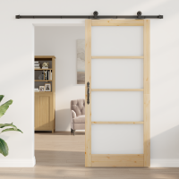 Produktbild för Skjutdörr ORKDAL Naturfärg 93 x 211 cm Massivt tallträ och glas