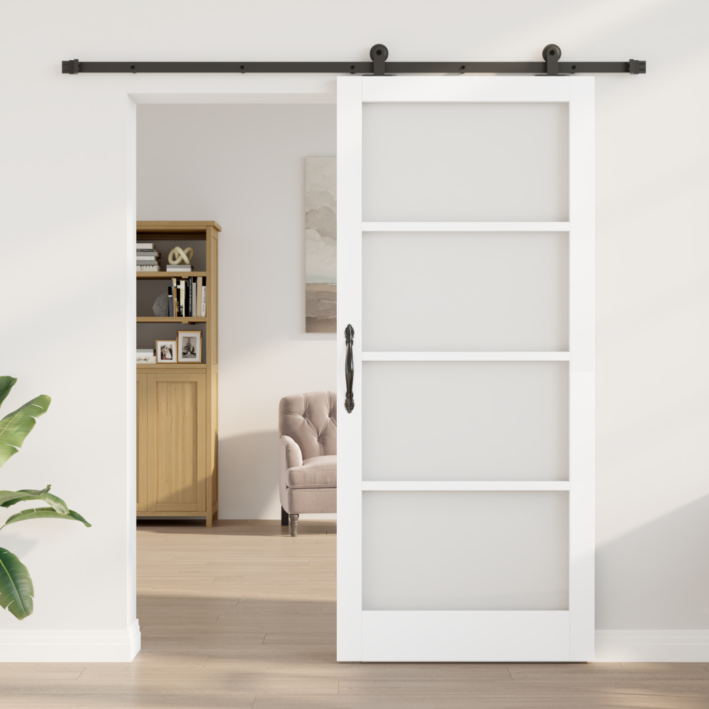 Produktbild för Skjutdörr ORKDAL Vit 93 x 211 cm Massivt tallträ och glas