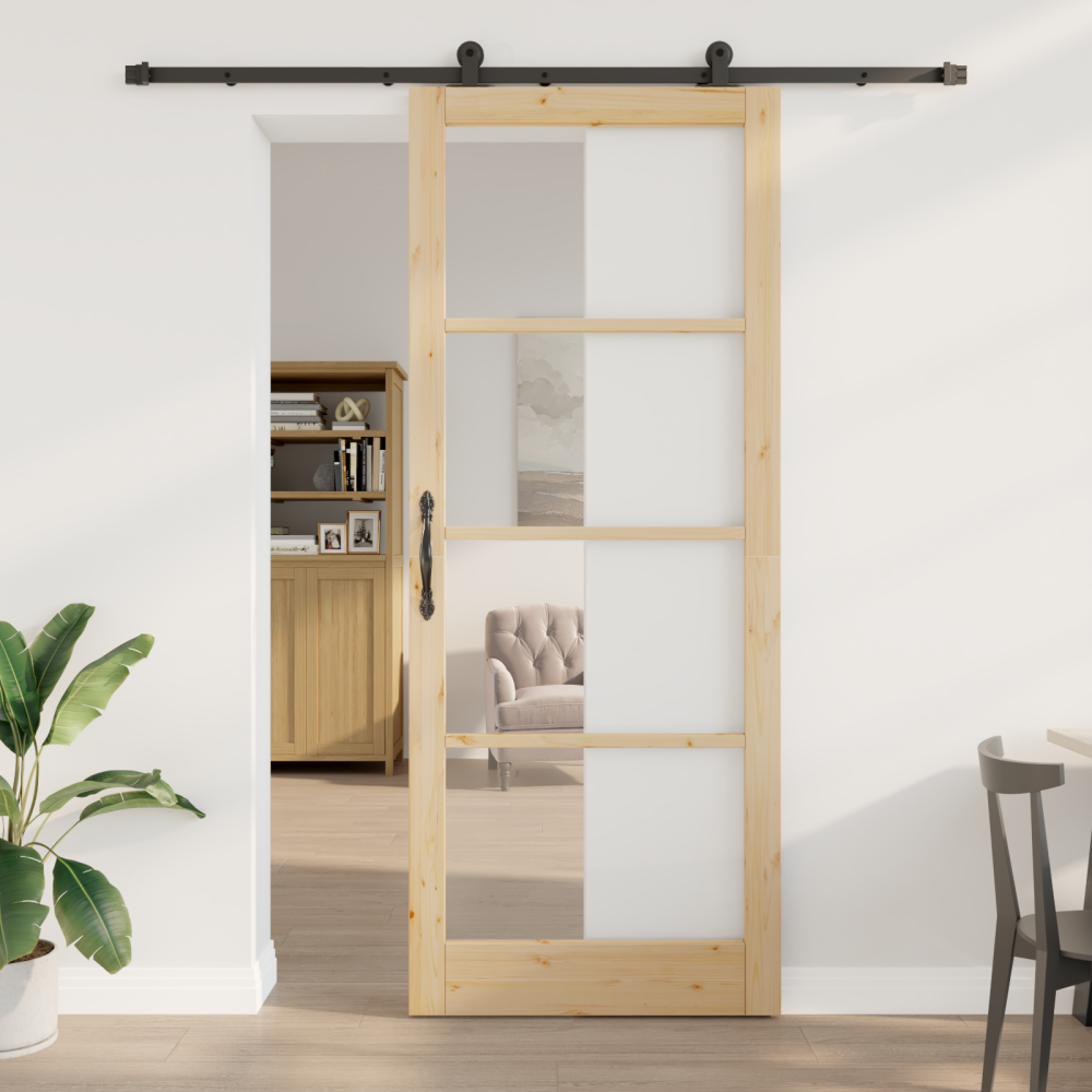 Produktbild för Skjutdörr ORKDAL Naturfärg 93 x 232 cm Massivt tallträ och glas