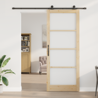 Produktbild för Skjutdörr ORKDAL Naturfärg 93 x 232 cm Massivt tallträ och glas