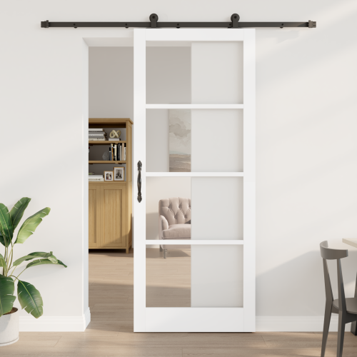vidaXL Skjutdörr ORKDAL Vit 93 x 232 cm Massivt tallträ och glas