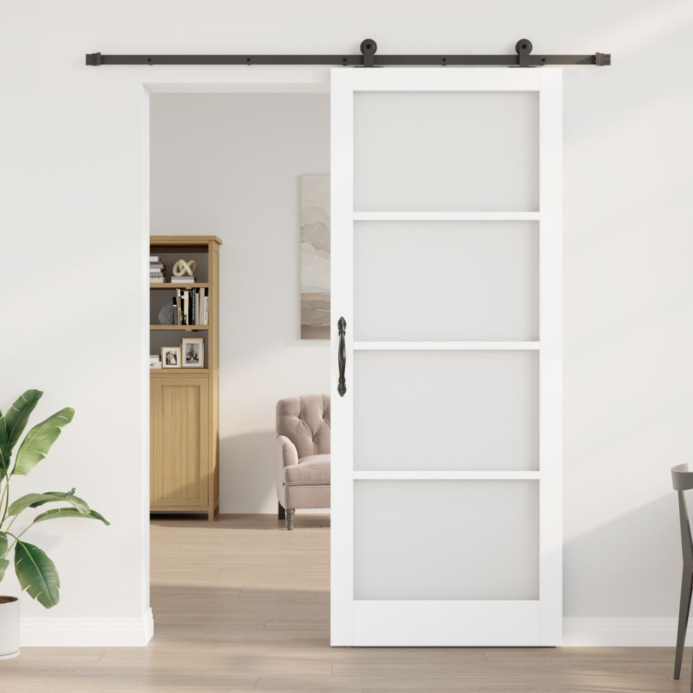 Produktbild för Skjutdörr ORKDAL Vit 93 x 232 cm Massivt tallträ och glas