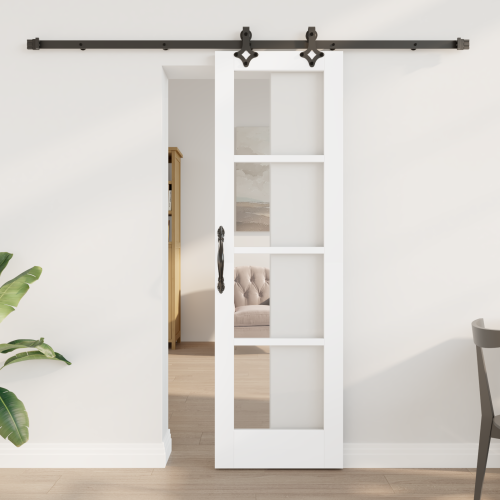vidaXL Skjutdörr Vit 61 x 198,5 cm Massivt tallträ och glas
