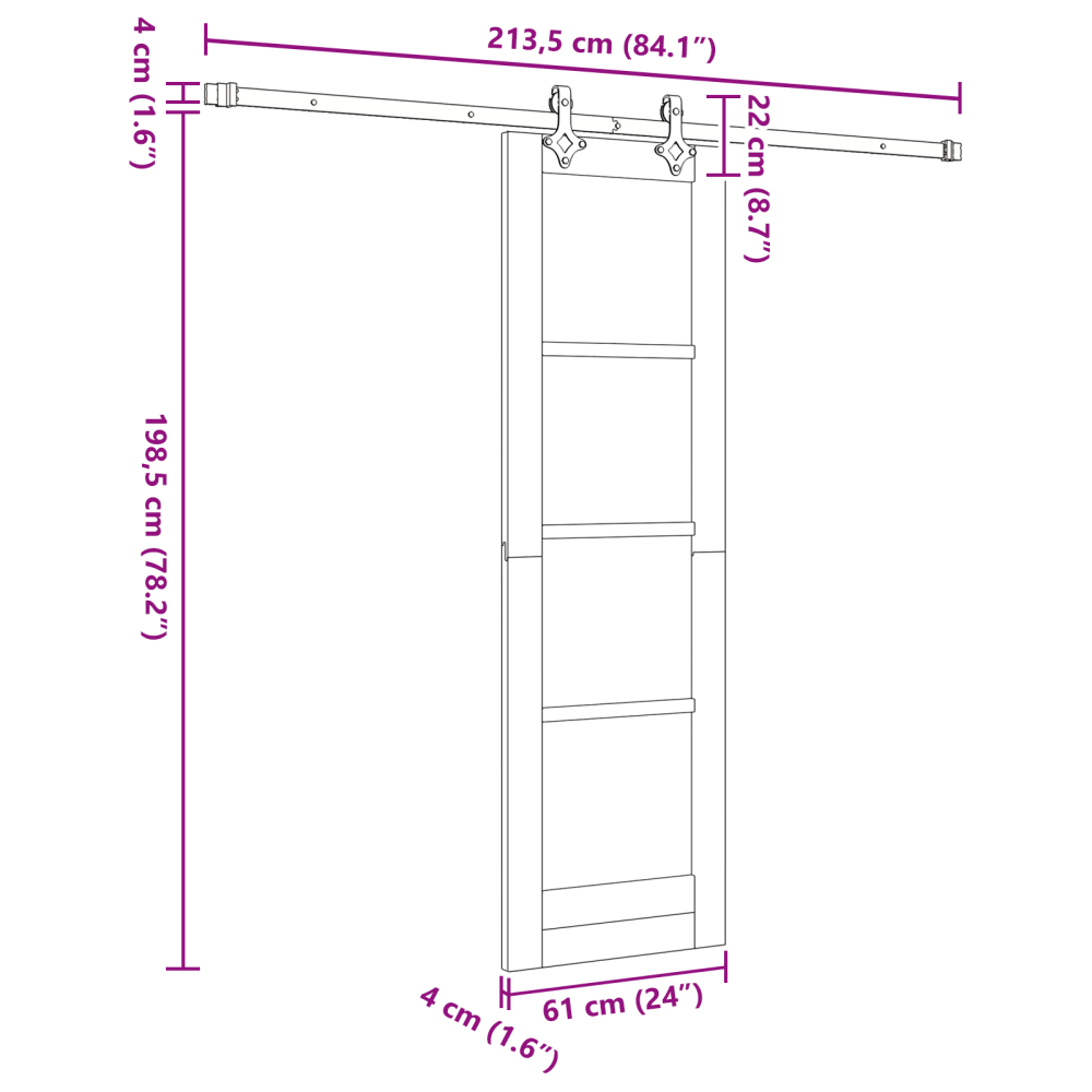 Produktbild för Skjutdörr Vit 61 x 198,5 cm Massivt tallträ och glas