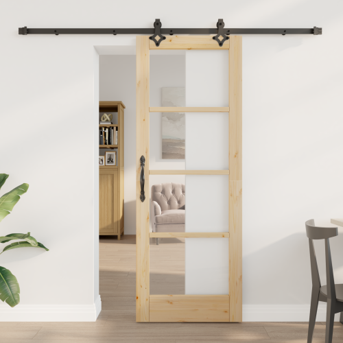 vidaXL Skjutdörr Naturfärg 73,5 x 198,5 cm Massivt tallträ och glas