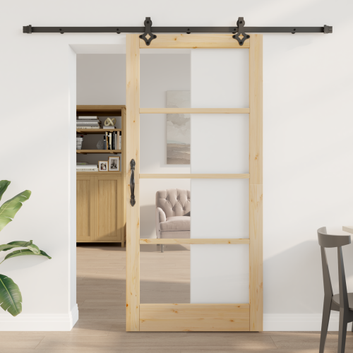 vidaXL Skjutdörr Naturfärg 93 x 202 cm Massivt tallträ och glas