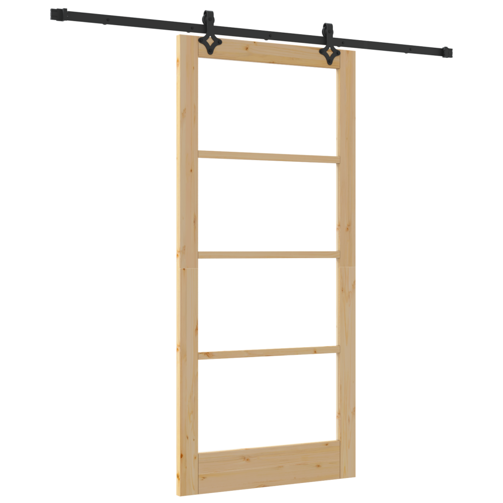 Produktbild för Skjutdörr Naturfärg 93 x 202 cm Massivt tallträ och glas
