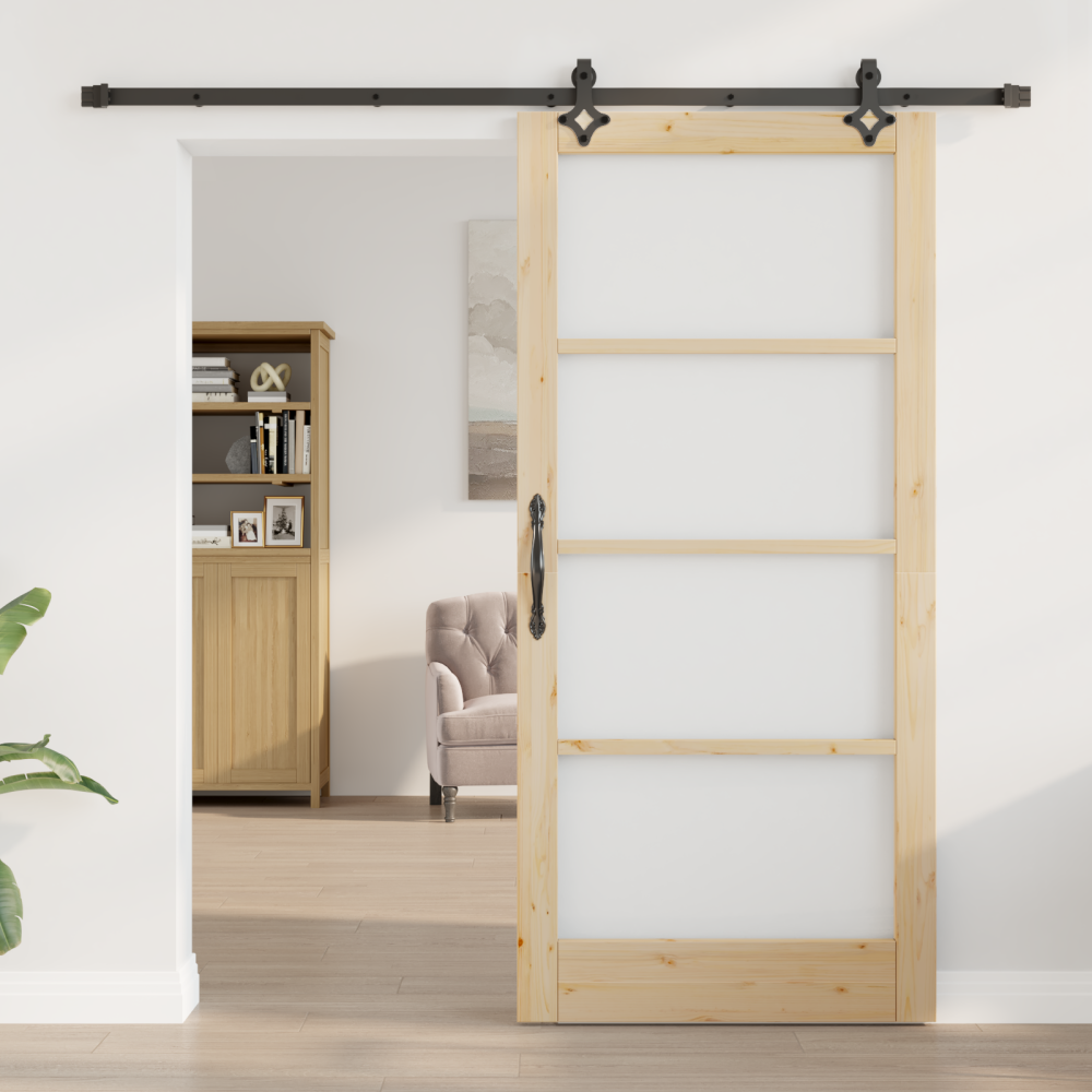 Produktbild för Skjutdörr Naturfärg 93 x 202 cm Massivt tallträ och glas