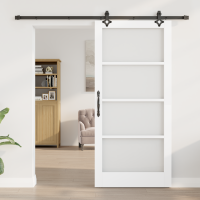Produktbild för Skjutdörr Vit 93 x 202 cm Massivt tallträ och glas