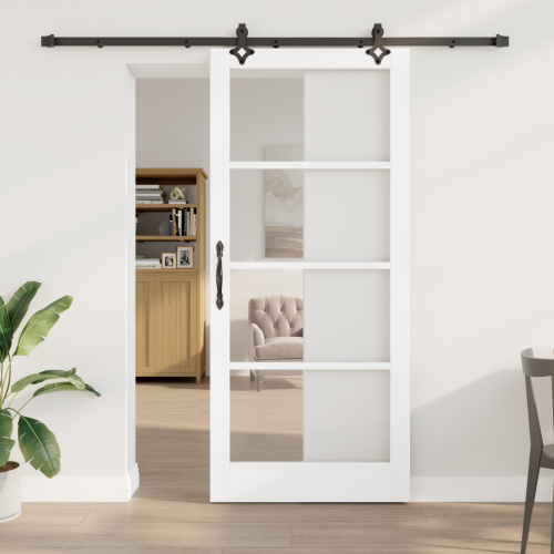vidaXL Skjutdörr Vit 93 x 211 cm Massivt tallträ och glas