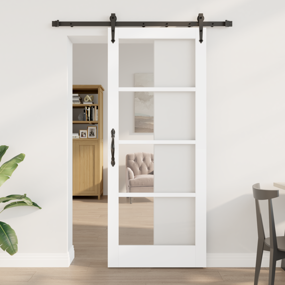 Produktbild för Skjutdörr ORKDAL Vit 83 x 202 cm Massivt tallträ och glas
