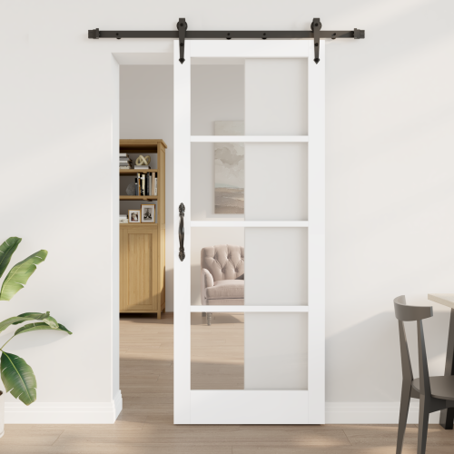 vidaXL Skjutdörr ORKDAL Vit 83 x 211 cm Massivt tallträ och glas