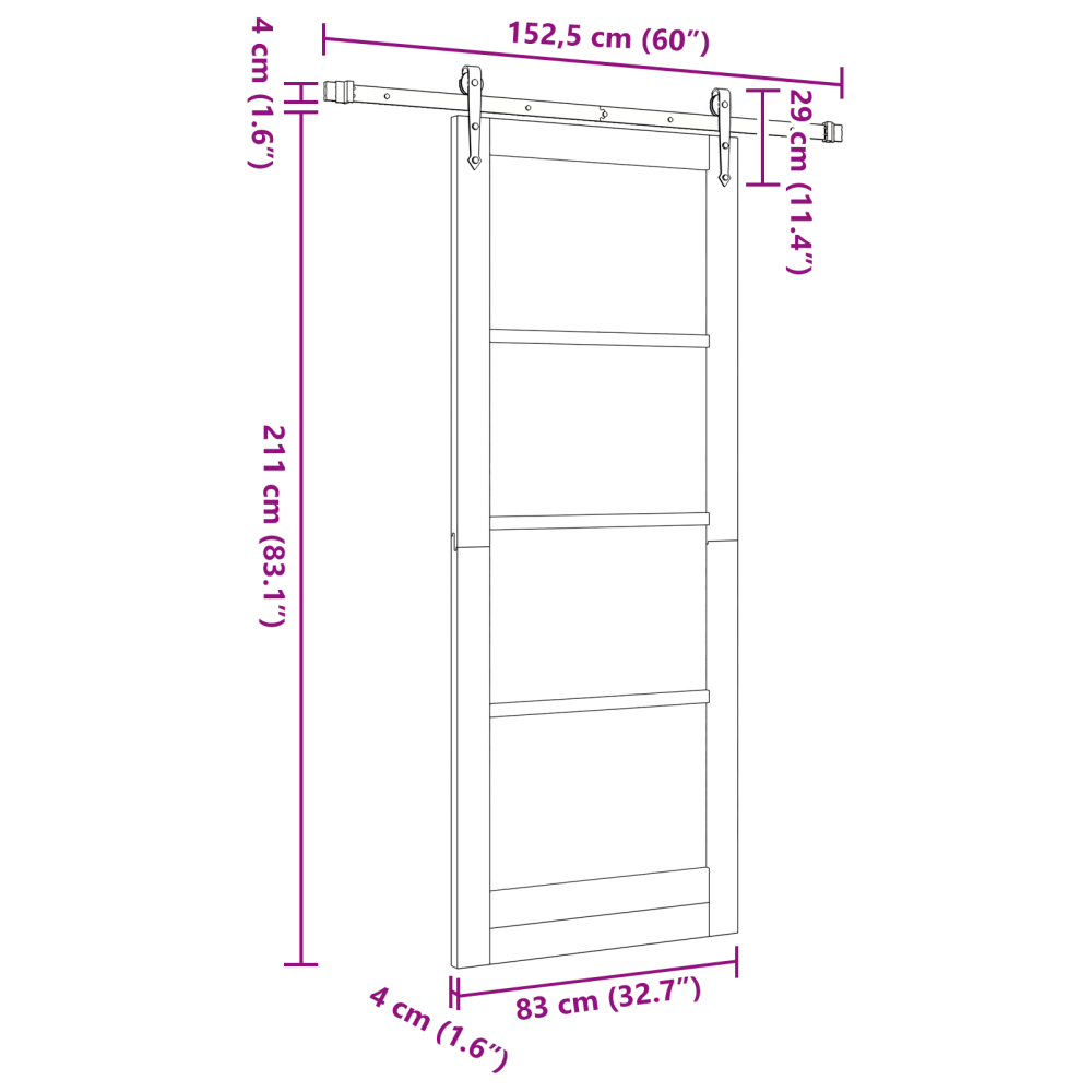 Produktbild för Skjutdörr ORKDAL Vit 83 x 211 cm Massivt tallträ och glas