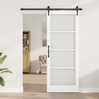 Produktbild för Skjutdörr ORKDAL Vit 83 x 211 cm Massivt tallträ och glas
