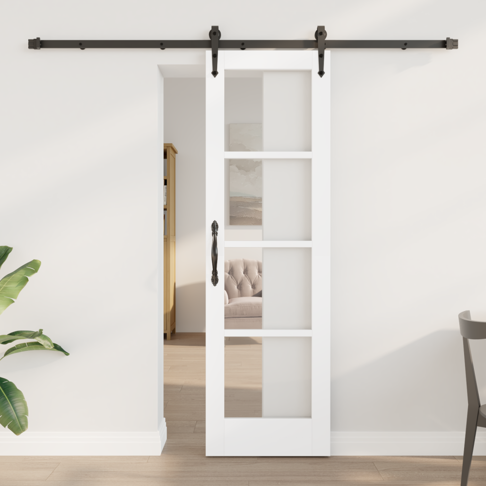 Produktbild för Skjutdörr ORKDAL Vit 61 x 198,5 cm Massivt tallträ och glas