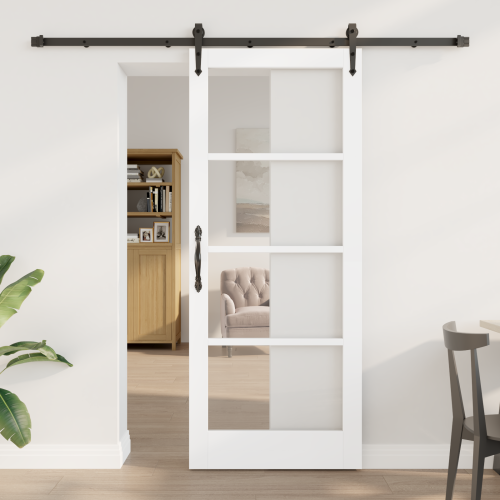vidaXL Skjutdörr ORKDAL Vit 83 x 202 cm Massivt tallträ och glas