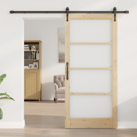Produktbild för Skjutdörr ORKDAL Naturfärg 93 x 202 cm Massivt tallträ och glas