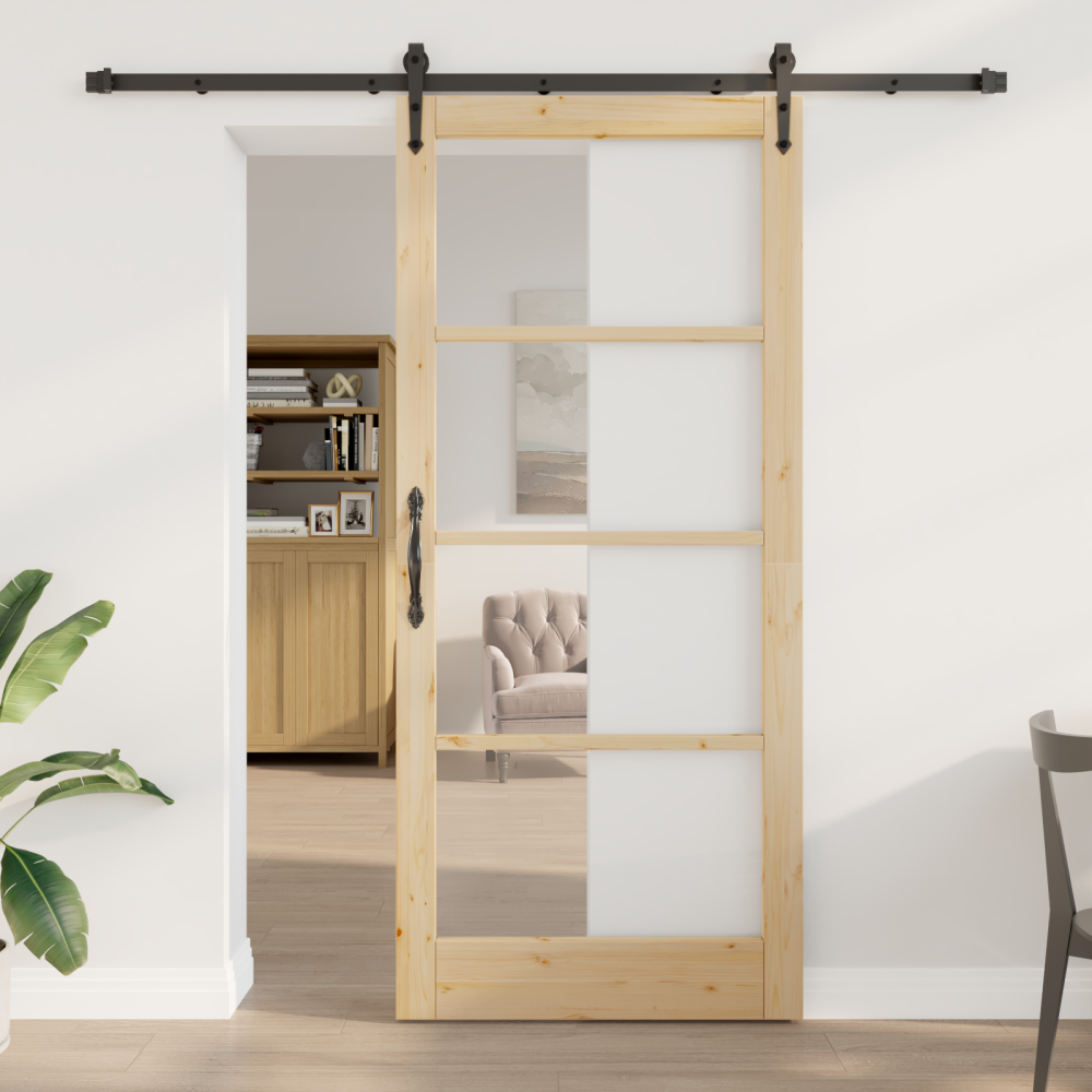 Produktbild för Skjutdörr ORKDAL Naturfärg 93 x 211 cm Massivt tallträ och glas