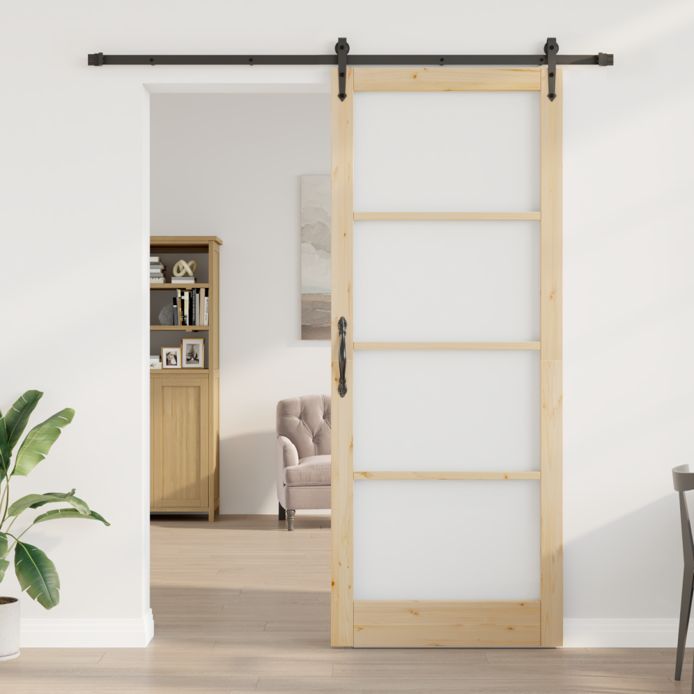 Produktbild för Skjutdörr ORKDAL Naturfärg 93 x 232 cm Massivt tallträ och glas