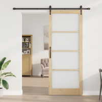 Produktbild för Skjutdörr ORKDAL Naturfärg 93 x 232 cm Massivt tallträ och glas