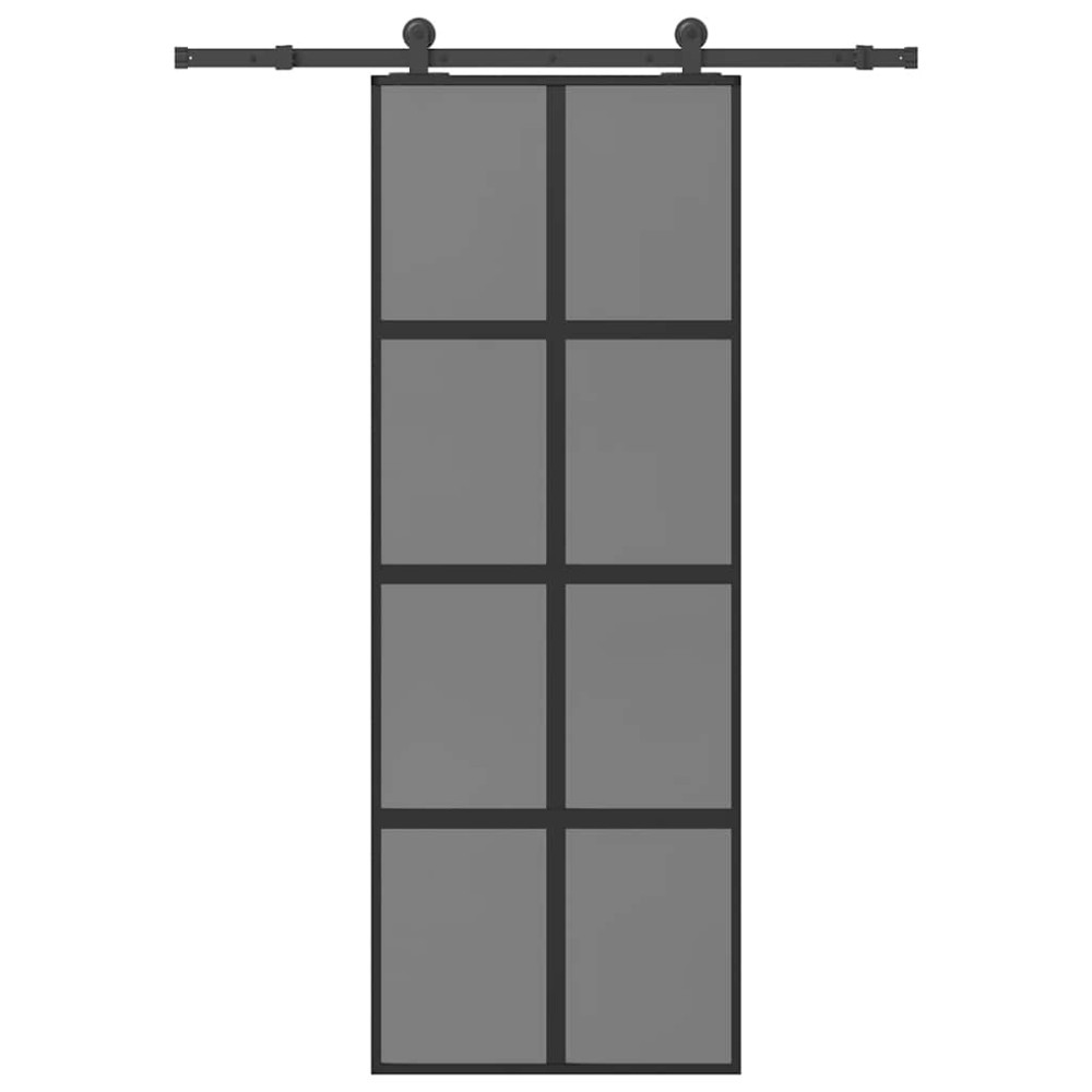 Produktbild för Skjutdörr med beslagset härdat glas och aluminium 76x205 cm