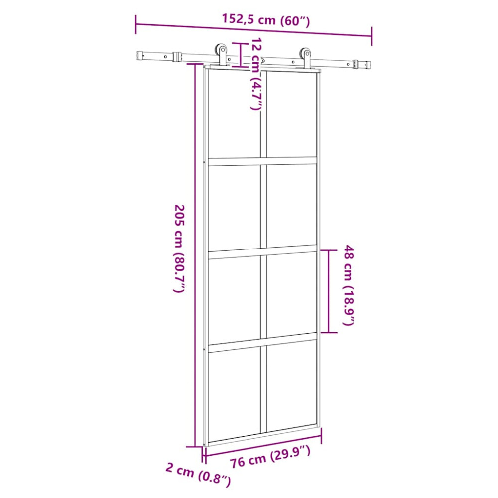 Produktbild för Skjutdörr med beslagset härdat glas och aluminium 76x205 cm