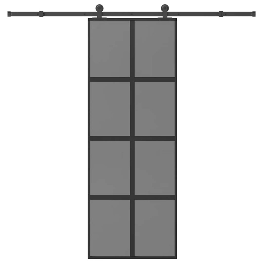 Produktbild för Skjutdörr med beslagset härdat glas och aluminium 76x205 cm
