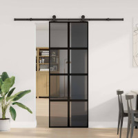 Produktbild för Skjutdörr med beslagset härdat glas och aluminium 76x205 cm