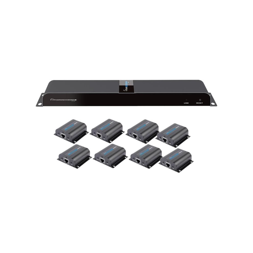 Produktbild för TECHly HDMI 1x8 Extender Splitter over CAT6/6a/7 50m with IR pass-back - transmitter + 8 receivers - video/ljud/infraröd förlängare - HDMI, infraröd
