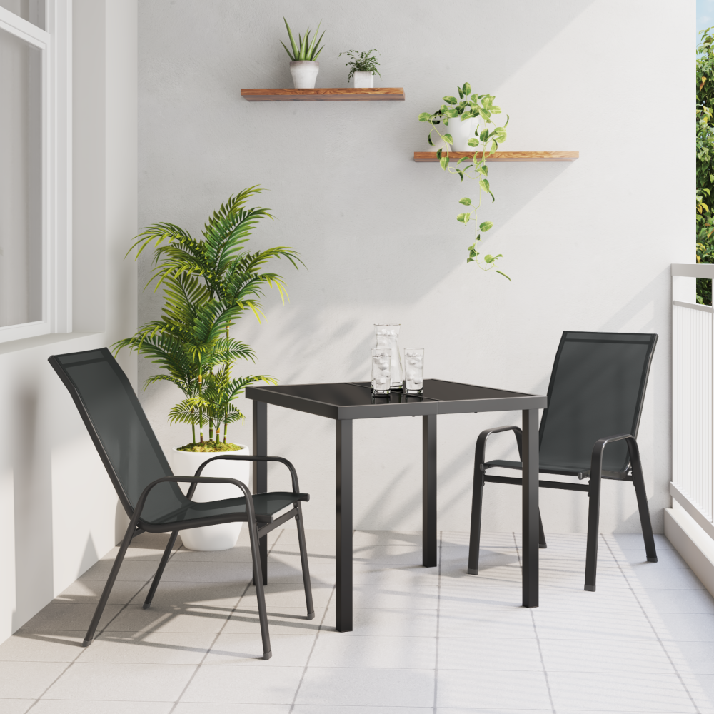 Produktbild för Trädgårdsmöbelset 3 pcs Svart Pulverlackerad stål