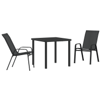 Produktbild för Trädgårdsmöbelset 3 pcs Svart Pulverlackerad stål