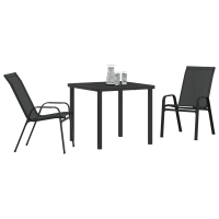 Produktbild för Trädgårdsmöbelset 3 pcs Svart Pulverlackerad stål