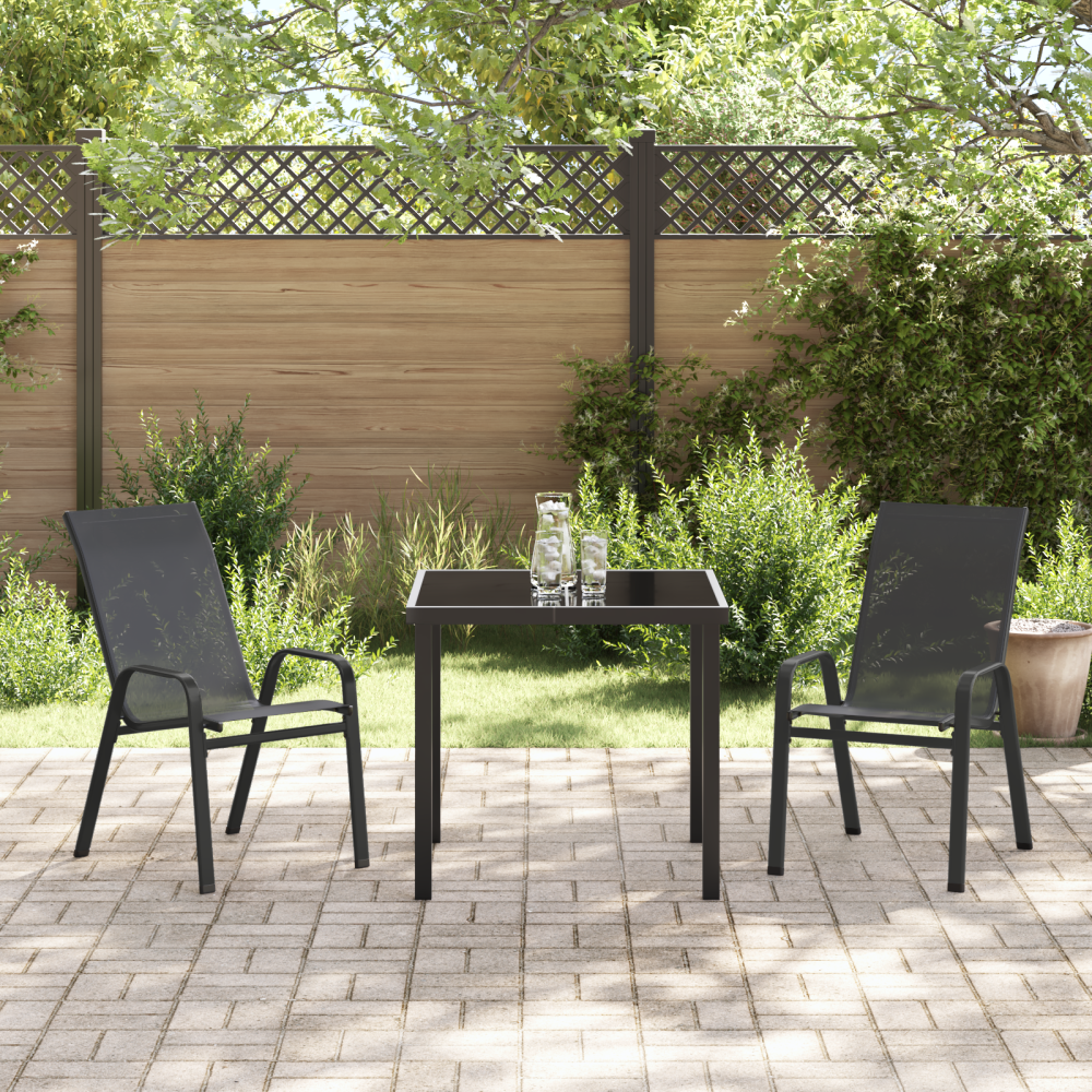 Produktbild för Trädgårdsmöbelset 3 pcs Svart Pulverlackerad stål