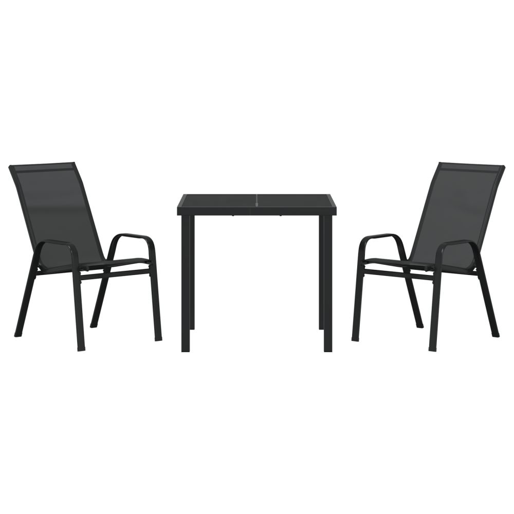 Produktbild för Trädgårdsmöbelset 3 pcs Svart Pulverlackerad stål