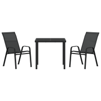 Produktbild för Trädgårdsmöbelset 3 pcs Svart Pulverlackerad stål