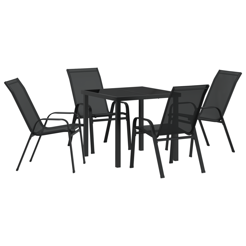 Produktbild för Trädgårdsmöbelset 5 pcs Svart Pulverlackerad stål