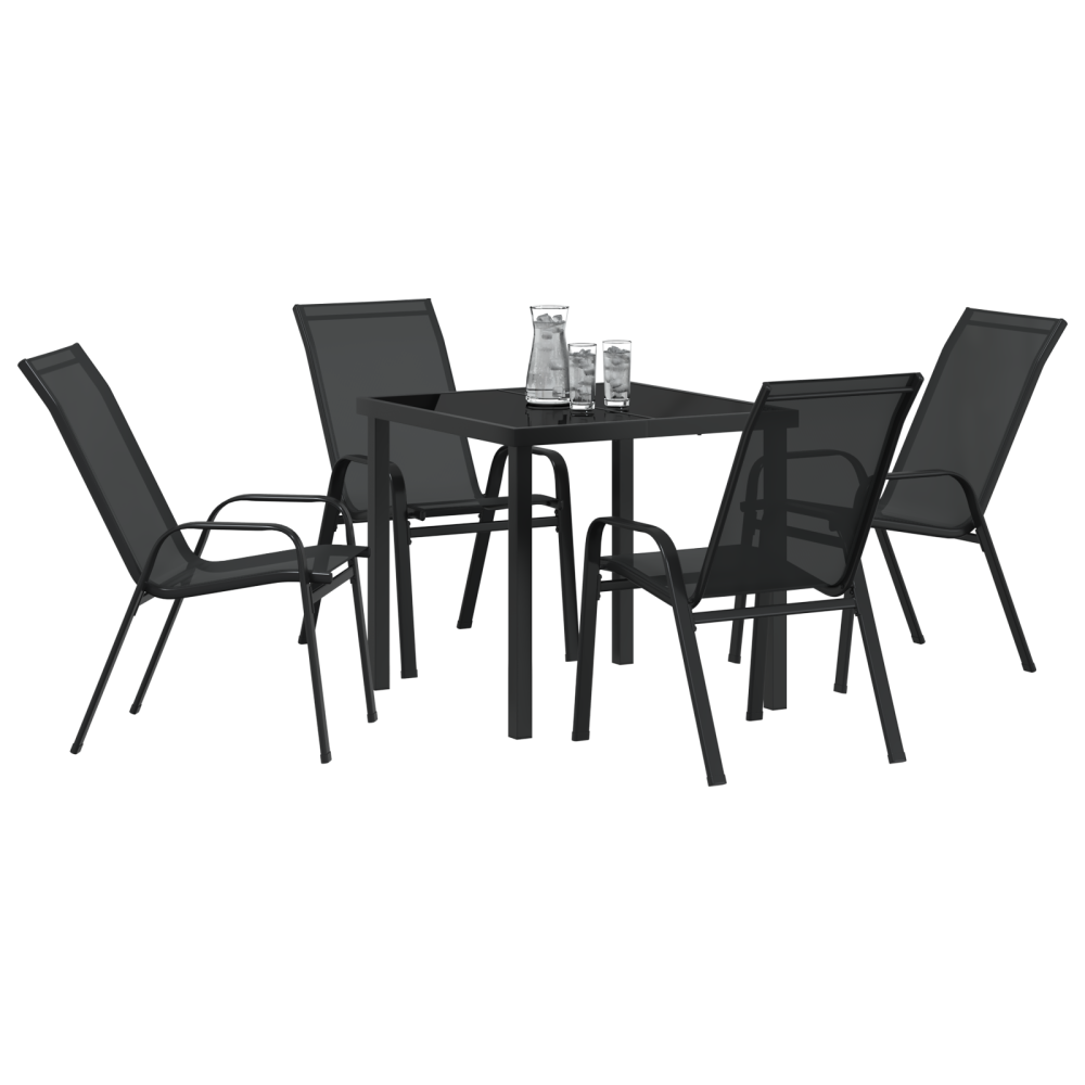 Produktbild för Trädgårdsmöbelset 5 pcs Svart Pulverlackerad stål